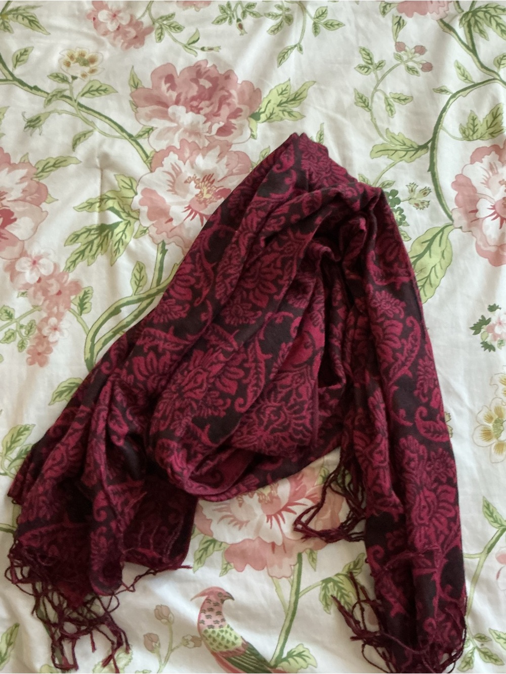 Women’s Burgundy Paisley Fringe Scarf